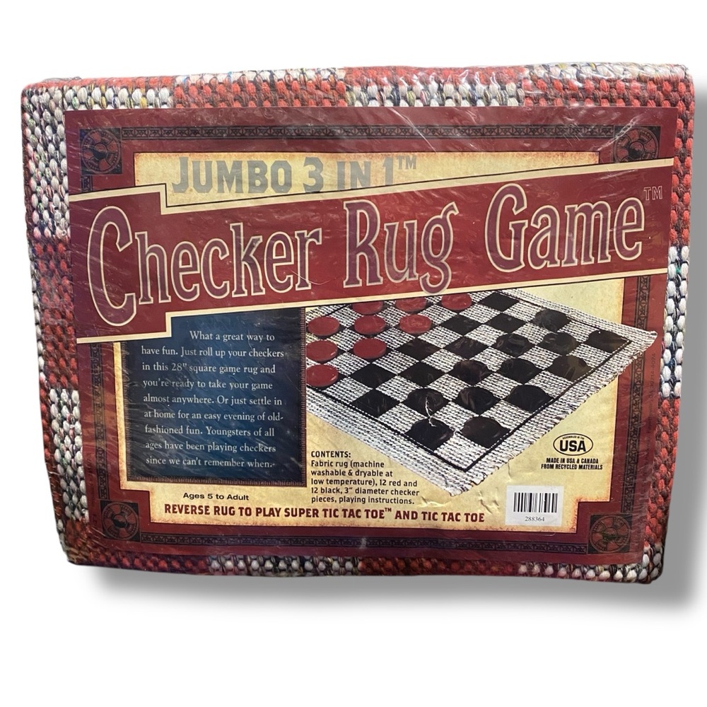 🎁 Checker Rug Game Set 3-in-1 Jumbo Board Rug w/ Checkers NEW